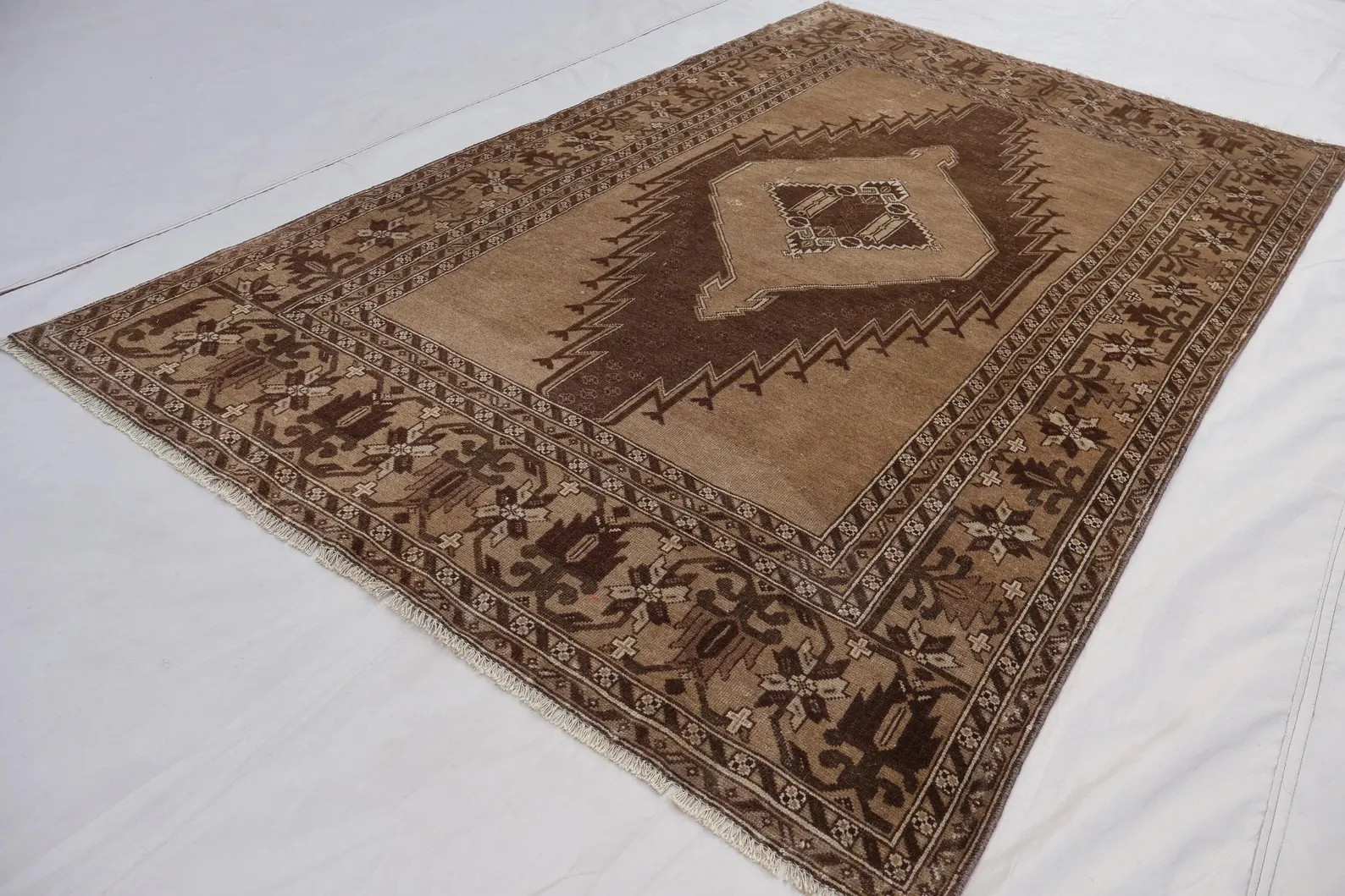 4x7 ft Terracotta Brown Rug - Turkish Heriz design Vintage Rug - Turkmen Antique Handmade Rug - A... | Etsy (Global)