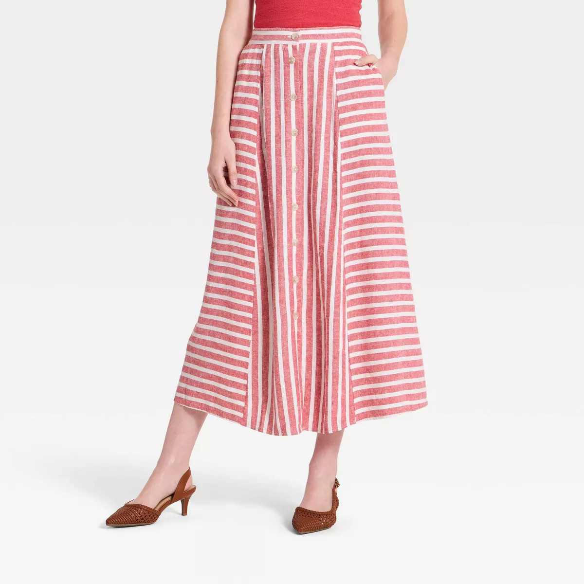 Women's Maxi A-Line Skirt - Universal Thread™ Red Striped XS | Target