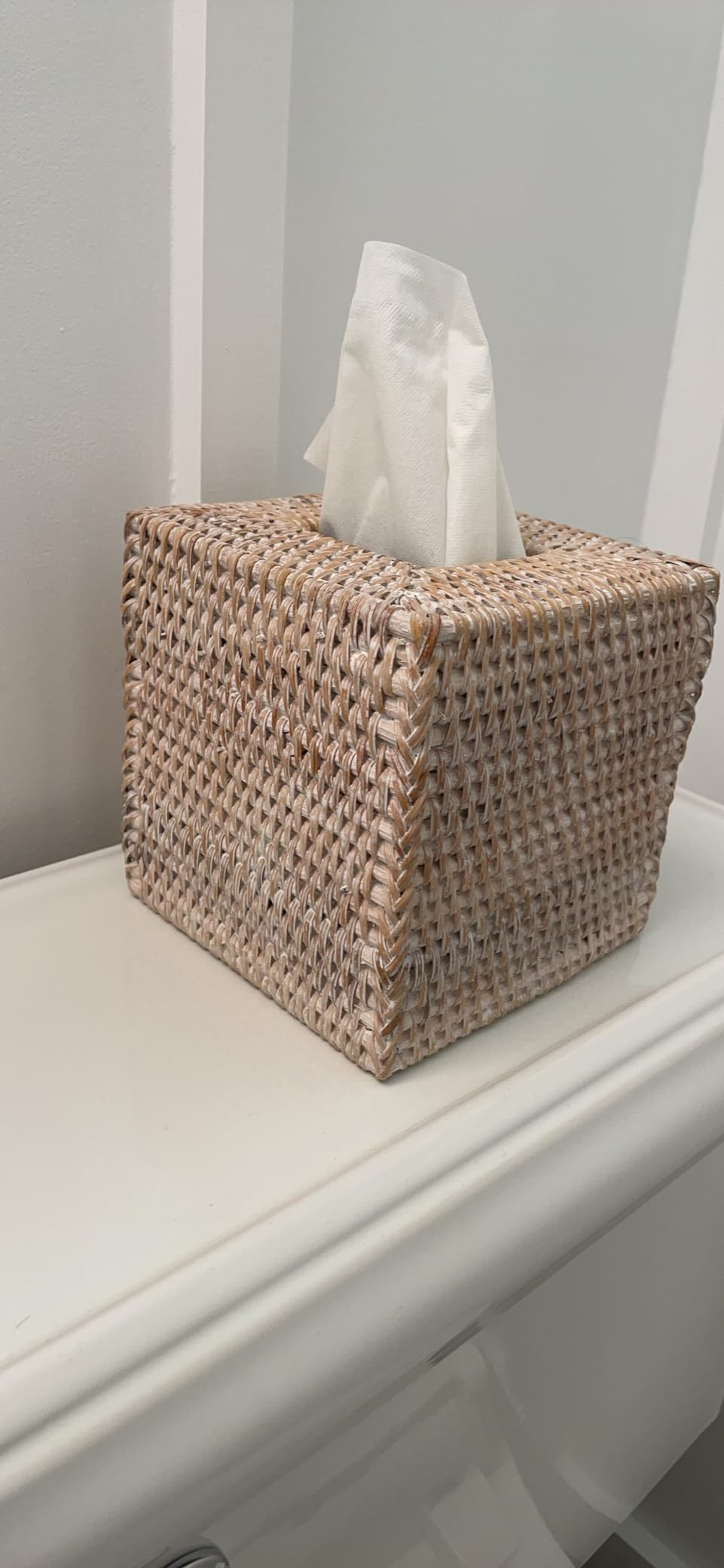 Rattan Tissue Box Cover Natural Woven Facial Napkin Holder Square (White, 5.5x5.5x5.9 Inch) | Amazon (US)