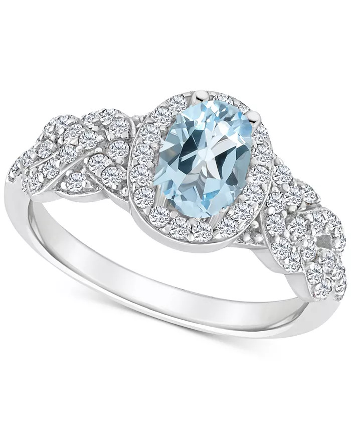 Rhodolite Garnett Blue Topaz (1 ct. t.w.) & White Topaz (1/2 ct. t.w.) Halo Braid Ring in Sterlin... | Macys (US)