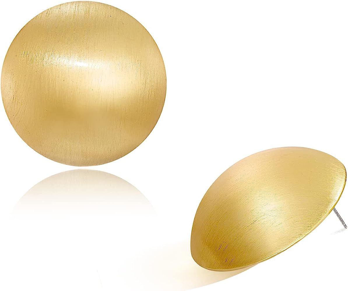 Gold Button Stud Earrings for Women Discs Stud Earrings Hammered Brushed Half-ball Earrings for V... | Amazon (US)