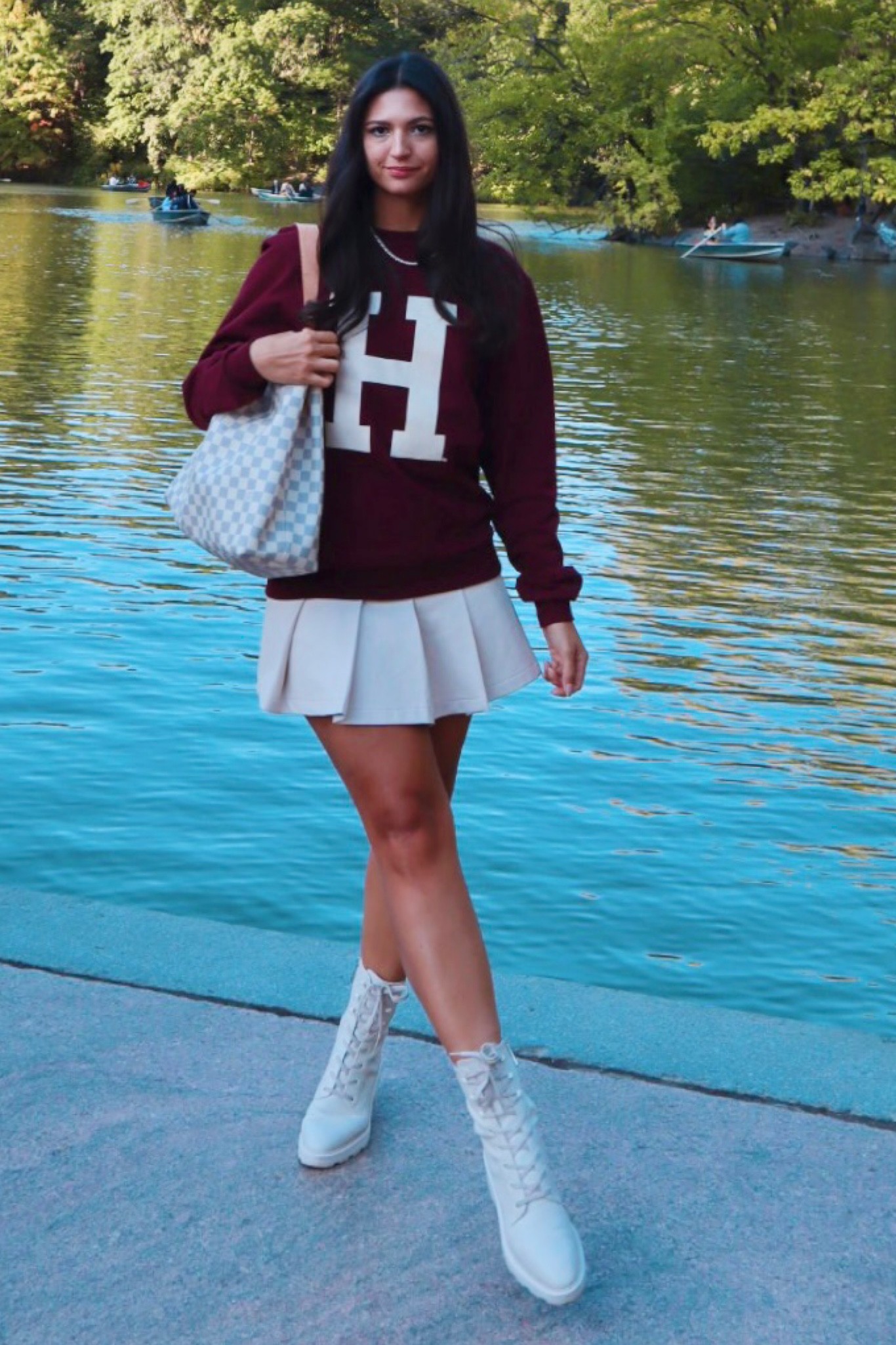 Fall fashion. Fall outfit. Pleated skirt outfit. Sweatshirt outfit. Combat boots. 

#LTKstyletip #LTKSeasonal #LTKshoecrush