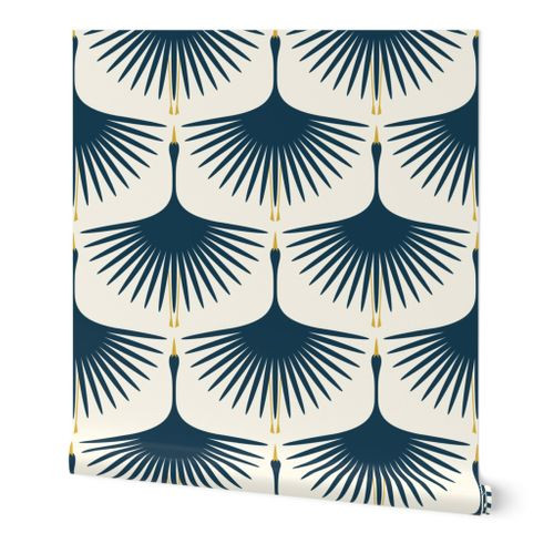 Art Deco Swans - Navy 12" | Spoonflower