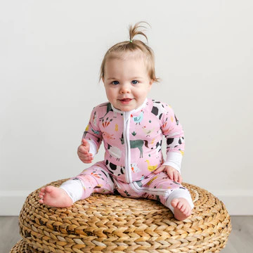 Pink Farm Animals Bamboo Viscose Zippy | Little Sleepies