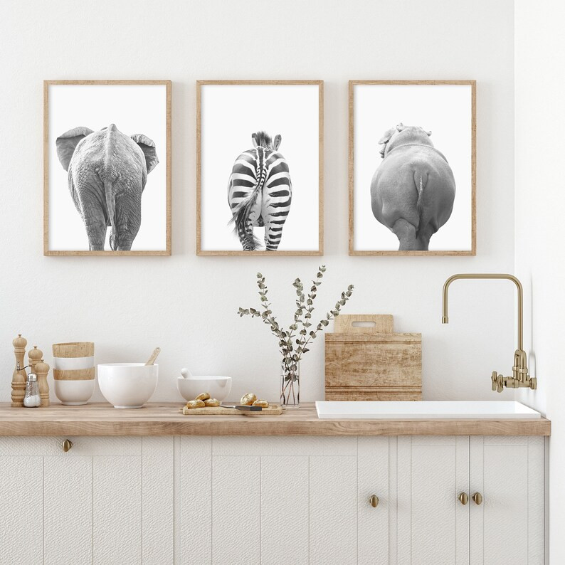Funny Animal Wall Art Set of 3 Animal Print Funny Bathroom Art Animal Poster Restroom Art Butt Pr... | Etsy (US)