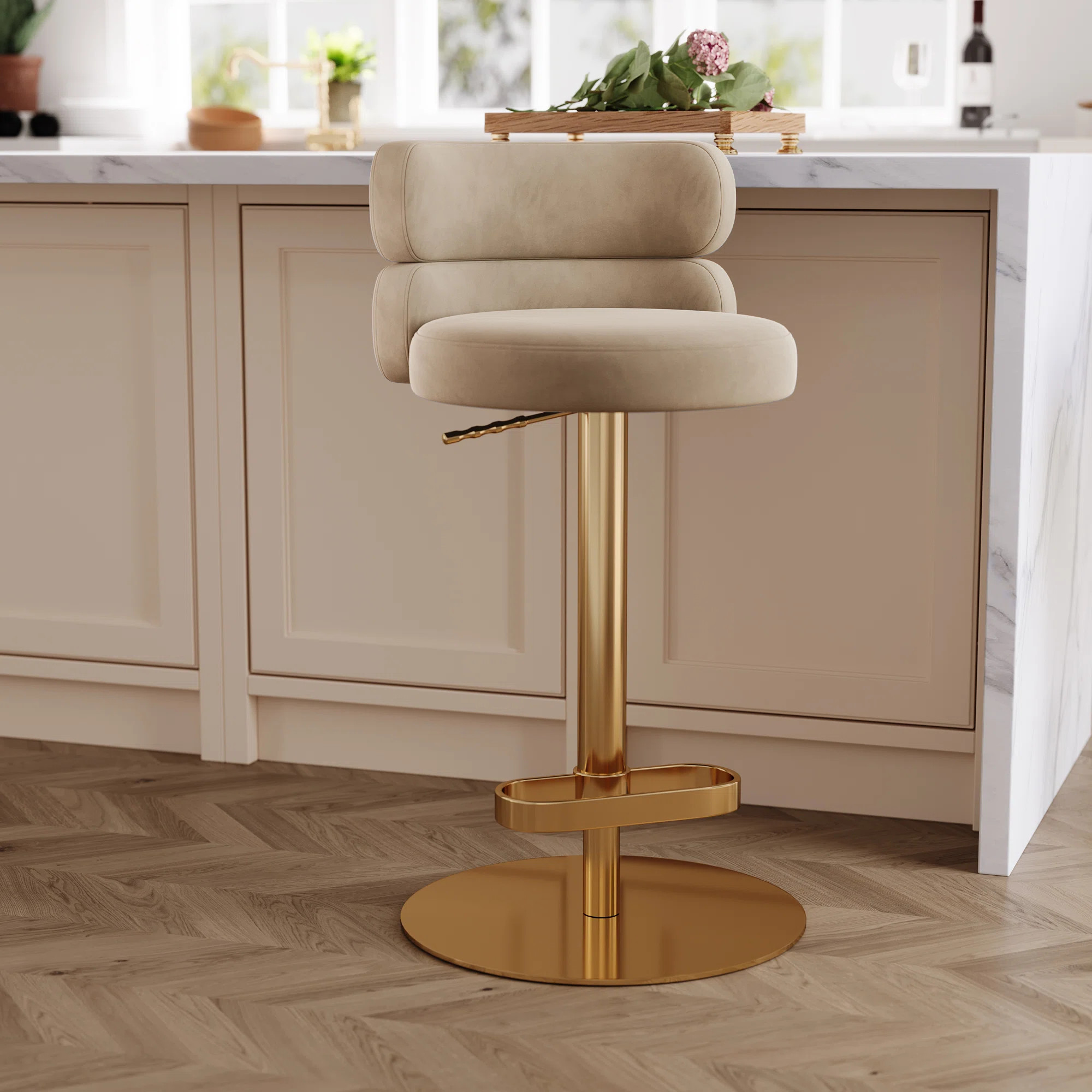 Giacamo Adjustable Height Swivel Boucle Fabric Barstool in Stainless Steel (Set of 1) | Wayfair North America
