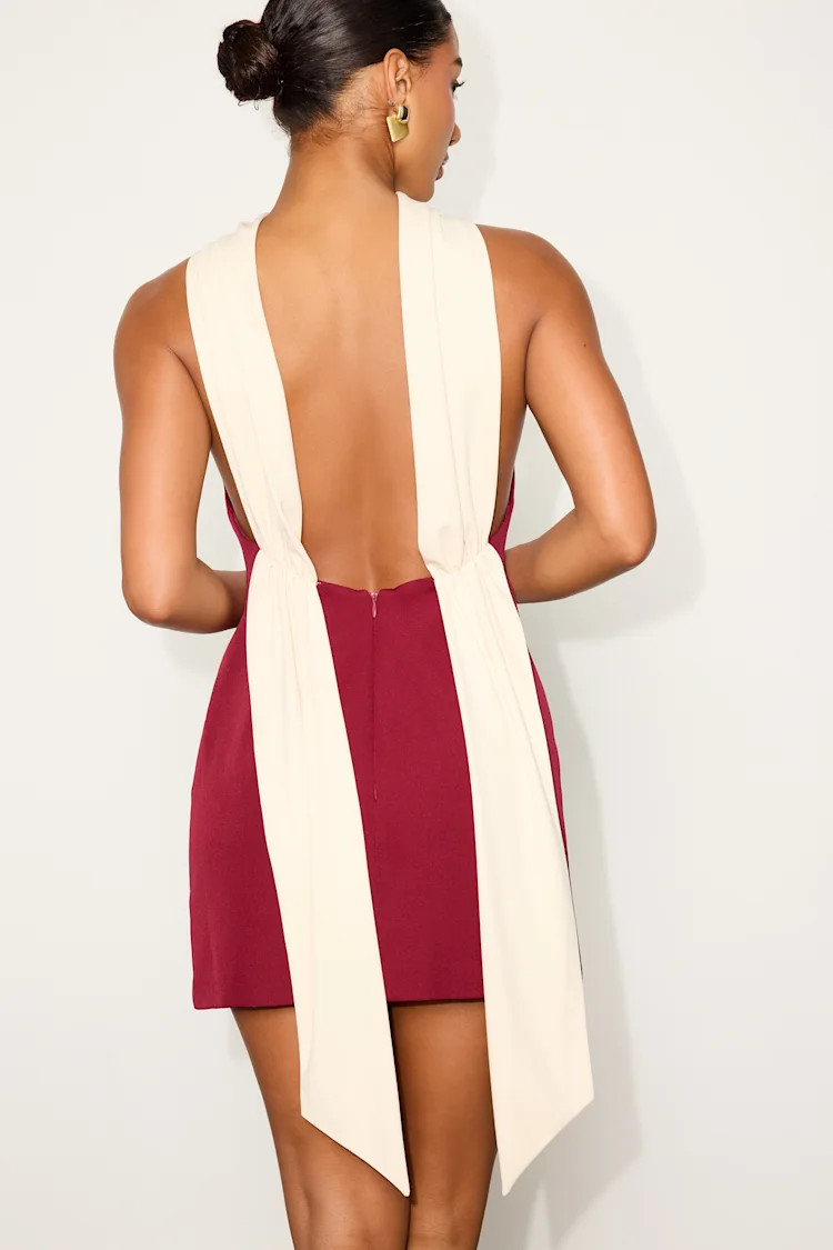 Sandri Wine Red and Cream Backless Bodycon Mini Dress | Lulus