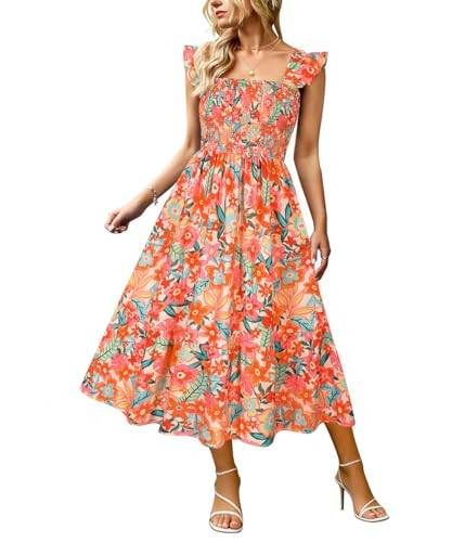 RITERA Plus Size Dresses for Curvy Women Summer Sleeveless Floral Maxi Dress Square Neck Smocked Boho Dresses with Pockets Multicoloured Ruffle Strap Elastic Waist Beach Tiered Sundress XL 14W 16W | Amazon (US)