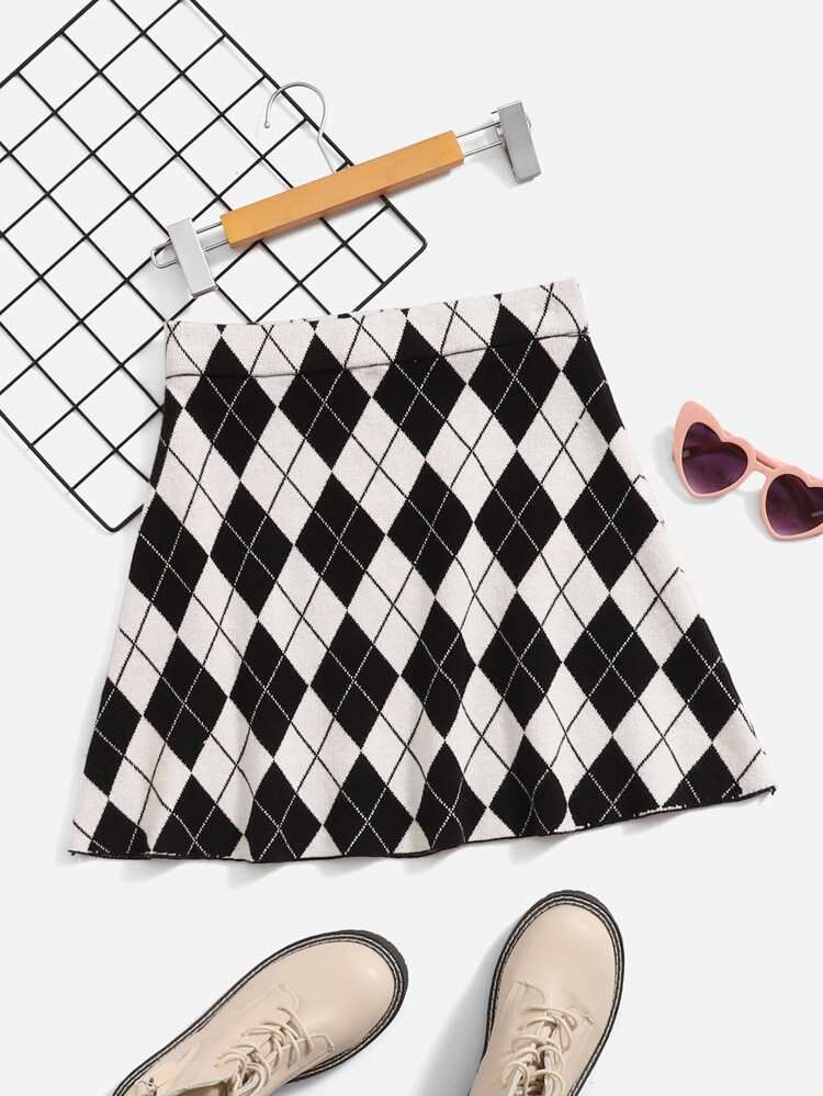 SHEIN Argyle Pattern Knit Skirt | SHEIN