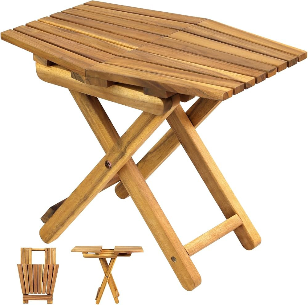Small Patio Table, Outdoor Folding Side Table, Small Side Table, Accent Table, Small Coffee End Table, Wood Table Top for Living Room, Bedroom, Bathroom, Small Space (18"x13", Natural - Set of 1) | Amazon (US)