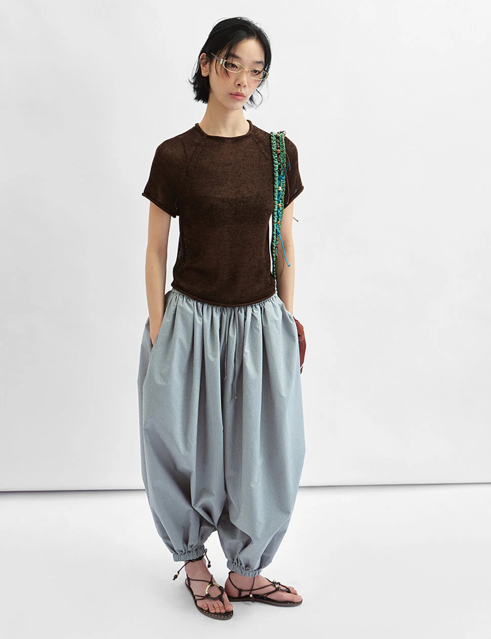 Light Grey Micro-Check Balloon Pants | Pixie Market