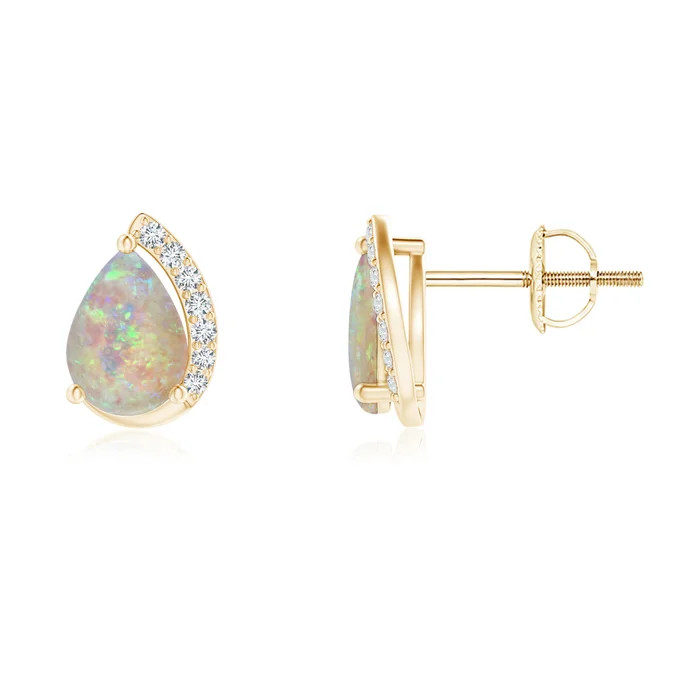 Solitaire Pear Opal Swirl Stud Earrings with Diamond Accents | Angara Inc.