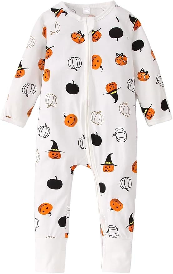 Toddler Kid Baby Girls Halloween Outfits Ruffled Long Sleeve One-Piece Jumpsuit Dress Pumpkin Pri... | Amazon (US)