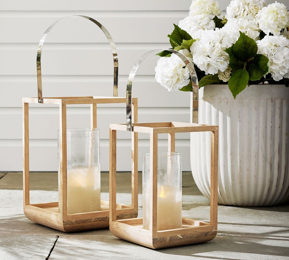 Capri Outdoor Frosted Glass & Acacia Wood Lantern | Pottery Barn (US)