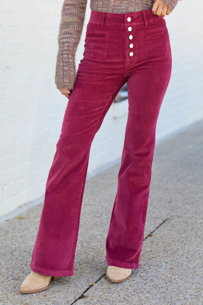 I Can't Forget Deep Red Button Fly Corduroy Pants | Pink Lily