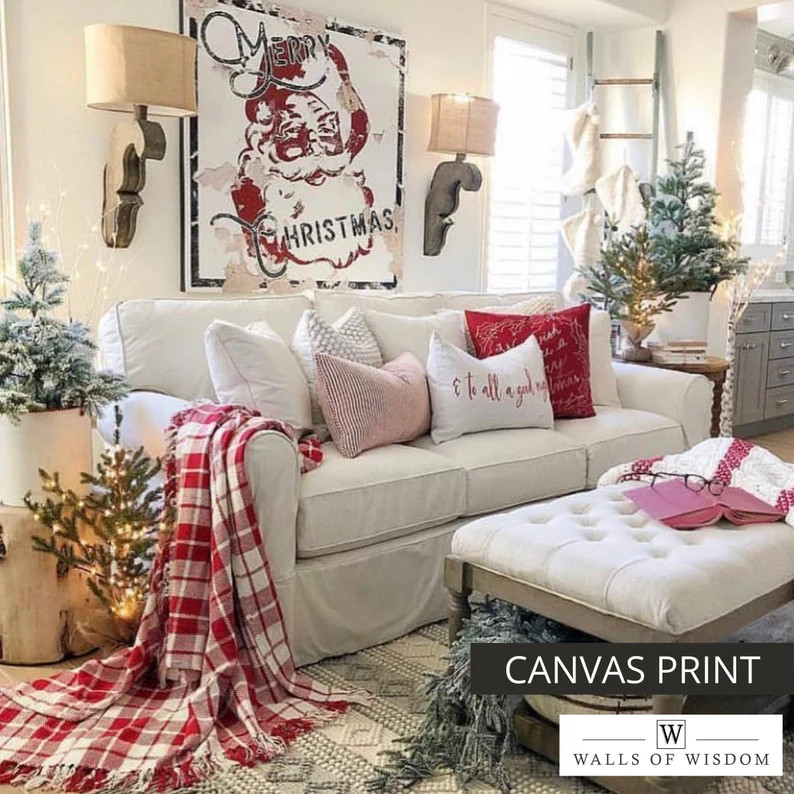 Santa Christmas Wall Art Rustic Holiday Decor Farmhouse Holiday Sign Christmas Wall Decor Vintage... | Etsy (US)