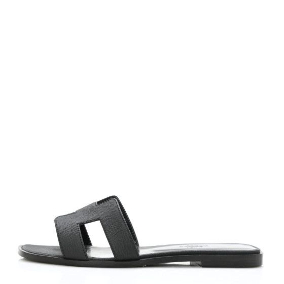 HERMES Epsom Oran Sandals 37.5 Black | FASHIONPHILE (US)