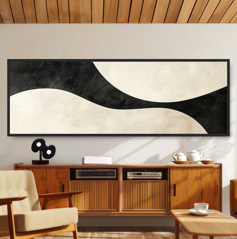 Wabi Sabi Yin Yang Oil Painting Print. Black & White Minimalist Abstract Art. Japandi Mid-century... | Etsy (US)