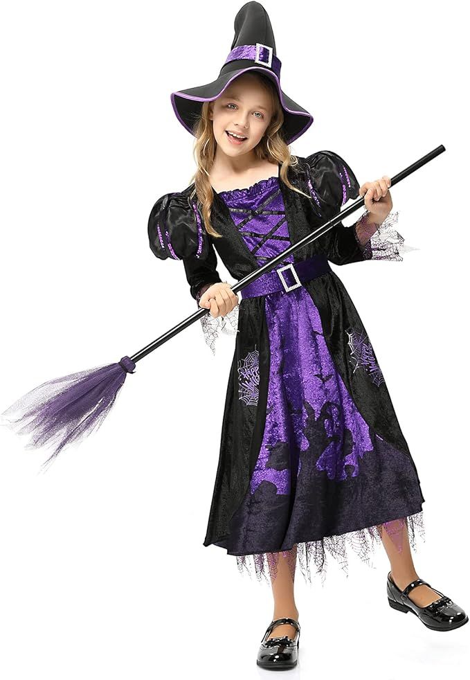 Twister.CK Witch Costume for Girls Kids, Halloween Party Fancy Dress Up Deluxe Set with Hat Skirt... | Amazon (US)