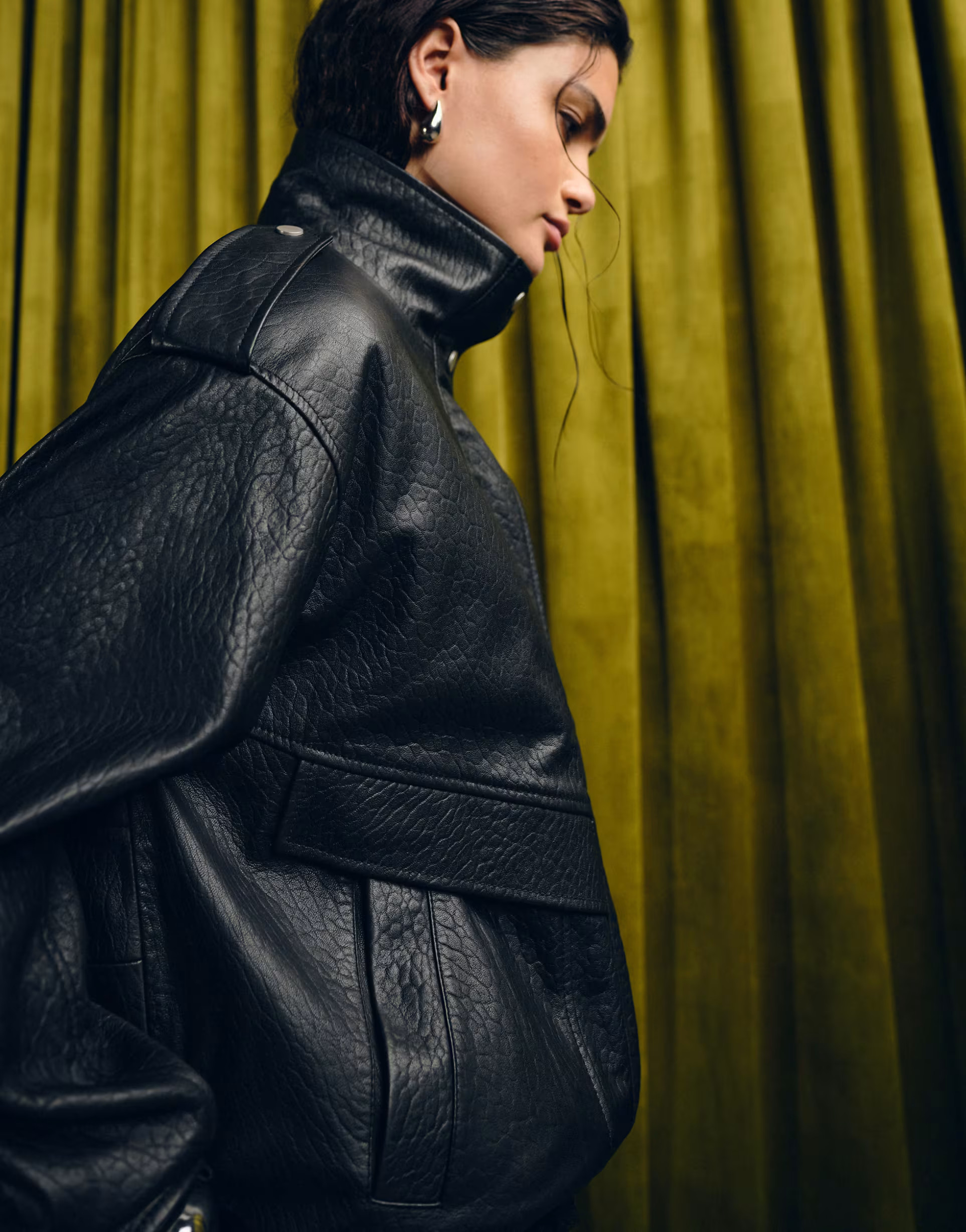 ASOS DESIGN real leather buffalo harrington bomber with quilt liner in black | ASOS (Global)