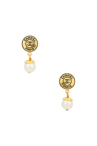 Chanel 1997 CC Pearl Clip-On Earrings in Metallic Gold | FWRD 