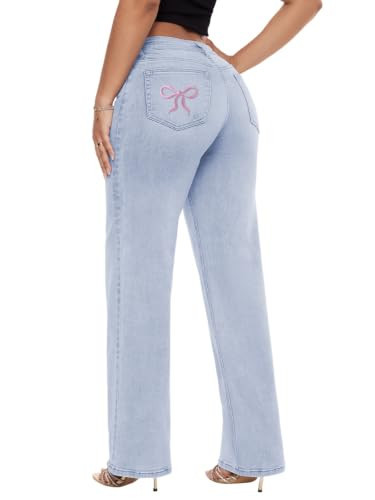 ONESO Wide Leg Jeans for Women Mid Low Rise Baggy Stretchy Denim Pants | Amazon (US)