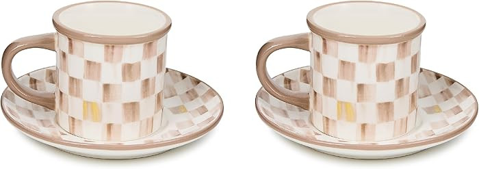 MACKENZIE-CHILDS Juego de 2 tazas y platillo de gres para expreso, bonitas tazas de café, marró... | Amazon (US)