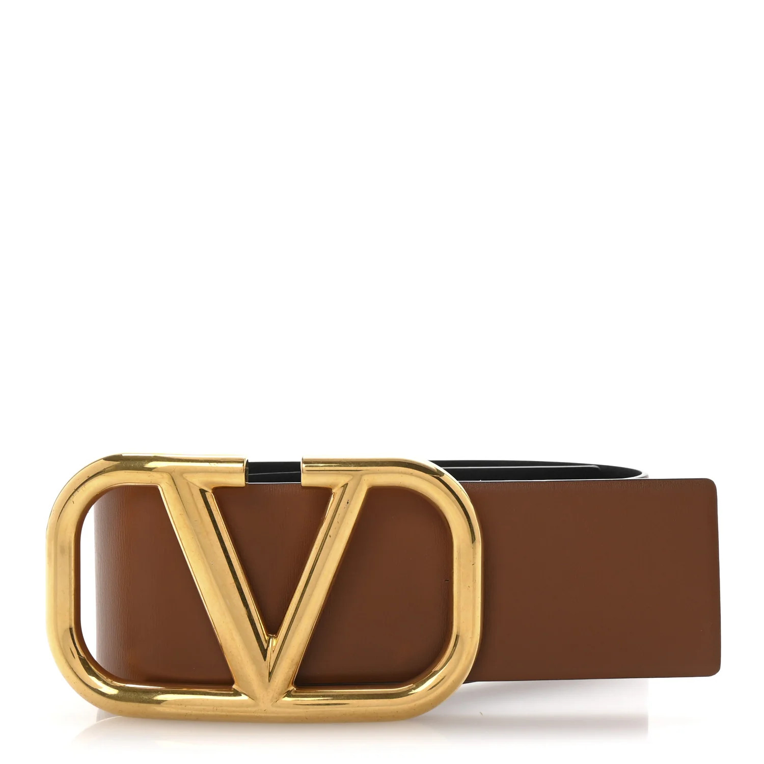 Glossy Calfskin VLogo Reversible 70mm Belt 70 28 Saddle Brown Black | FASHIONPHILE (US)