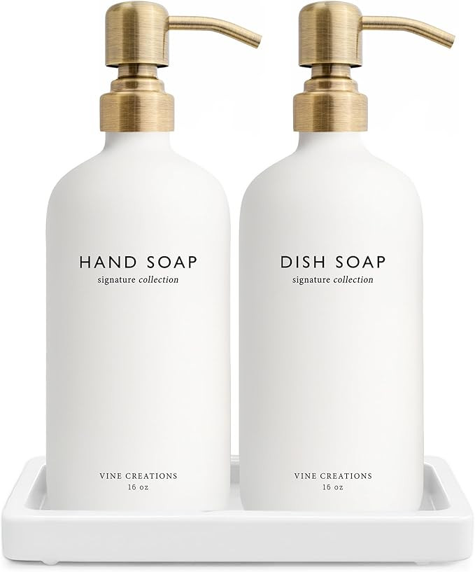 Vine Creations Glass Soap Dispenser Set, Kitchen Soap Dispenser Set with Ceramic Tray, 16 oz Dish... | Amazon (US)