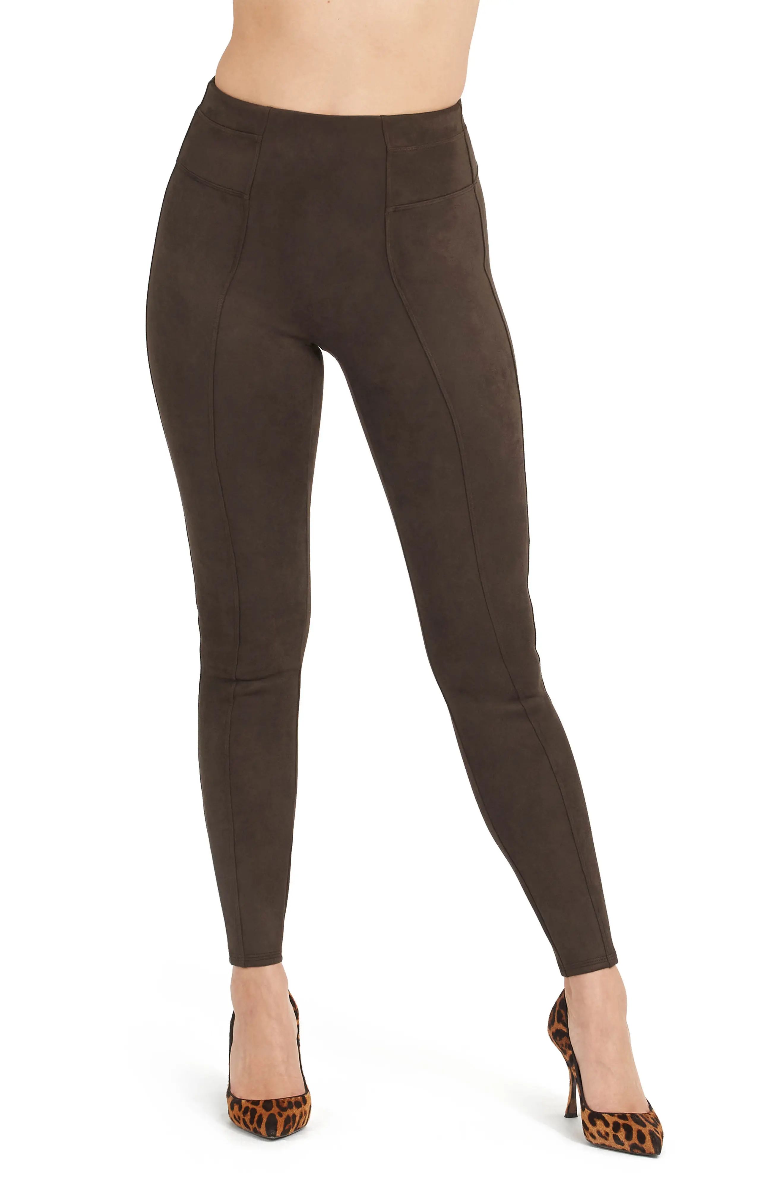 SPANX(R) Faux Suede Leggings in Chocolate Brown at Nordstrom, Size Small | Nordstrom