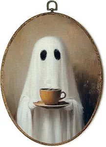 OINDADE Halloween Ghost Coffee Oval Wall Art Decor, Fall Spooky Coffee Ghost Wall Art Hanging Dec... | Amazon (US)