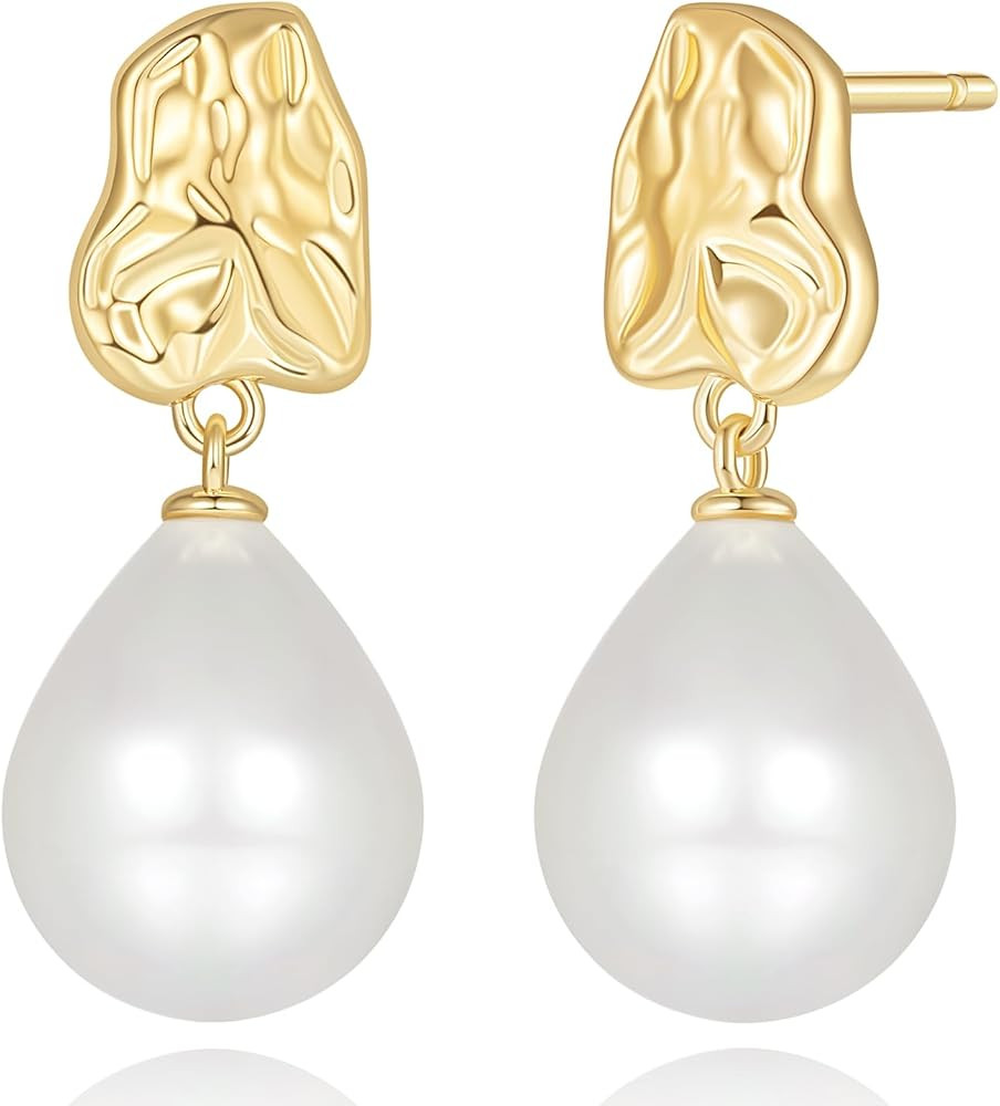 Pearl Earrings 14K Gold Earring Pearl Drop Earrings for Women Teardrop-Shaped Design Dangle Earri... | Amazon (US)