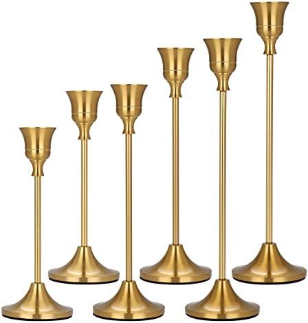 Hatway Brass Candle Holders Set of 6 for Taper Candles Holders Candle Holders Decorative Candlestick | Amazon (US)