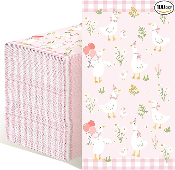 Pajean 100 Pcs One Silly Goose Paper Napkins One Silly Goose Birthday Decorations Pink Bow Dispos... | Amazon (US)