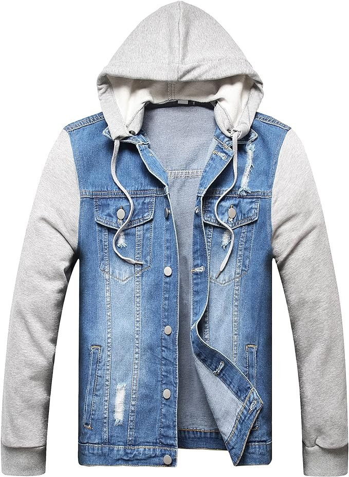 LZLER Hoodie Jean Jacket for Men,Casual Slim Fit Men's Denim Jacket with Hood | Amazon (US)