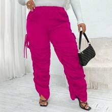 Plus Elastic Waist Ruched Side Pants | SHEIN