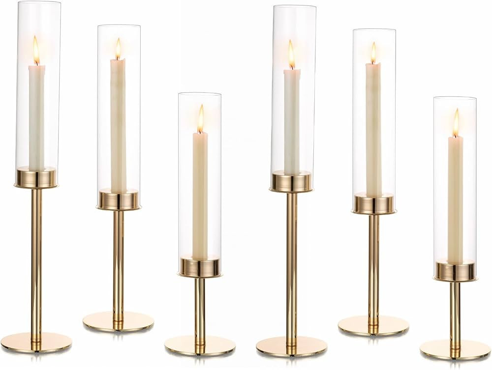 Hewory Gold Candle Holders Hurricane Candlestick Holders, 6Pcs Candle Stick Candle Holder Candela... | Amazon (US)