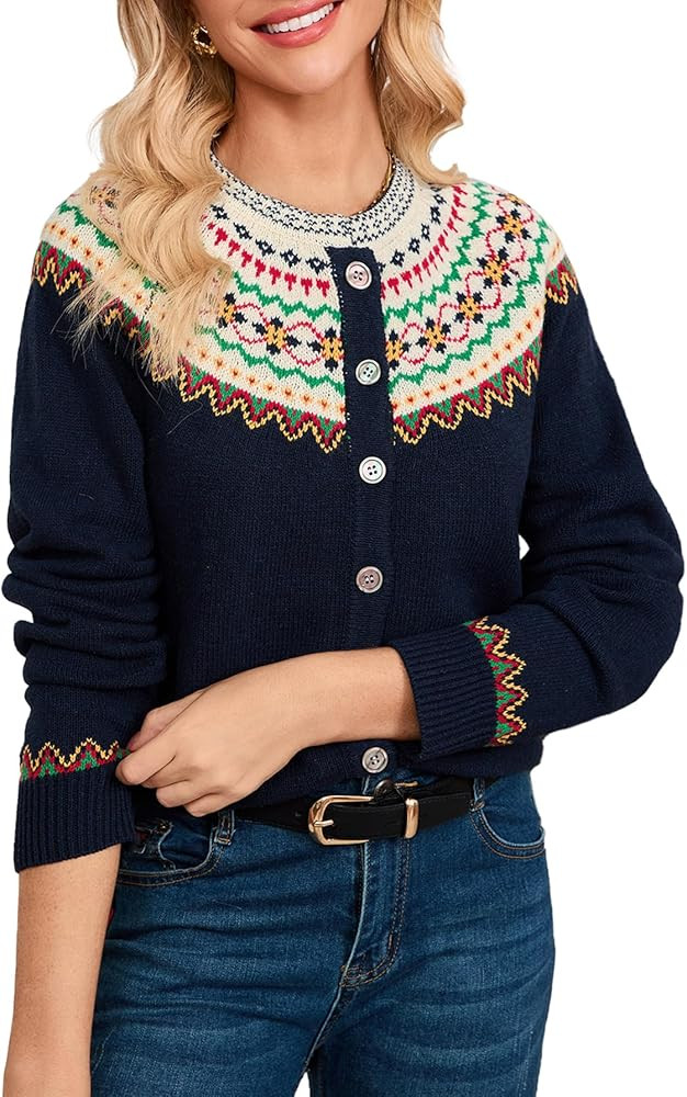 Kedera Womens Cardigans Casual Long Sleeve Chunky Knit Fall Winter Button Down Fair Isle Cardigan... | Amazon (US)