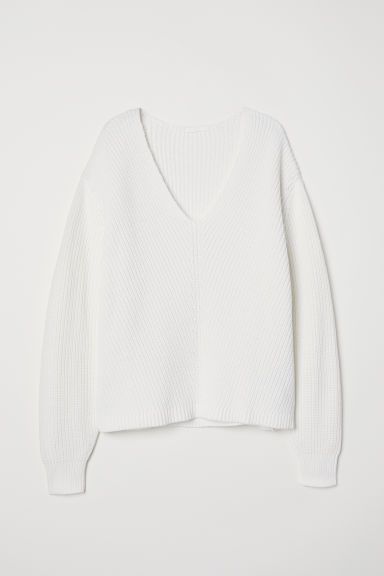 H & M - V-neck Cotton Sweater - White | H&M (US + CA)
