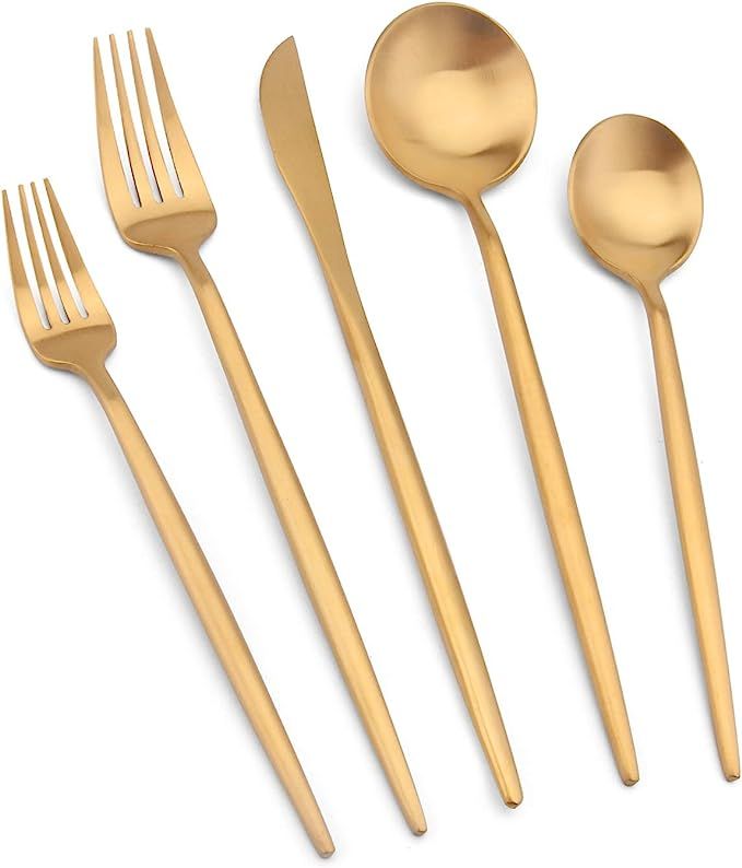Vanys Silverware Set, Matte Gold Flatware Cutlery Set Service for 4, Satin Finish 20 Piece Stainl... | Amazon (US)