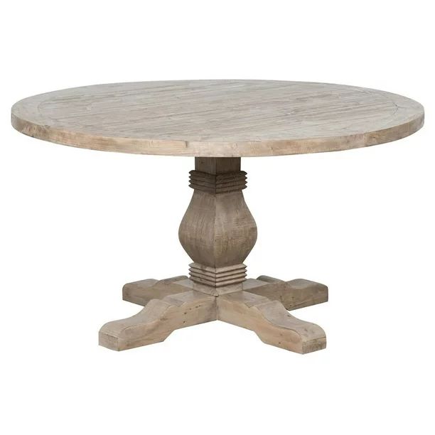 Round Reclaimed Wood Dining Table with Trestle Base, Weathered Brown - Walmart.com | Walmart (US)