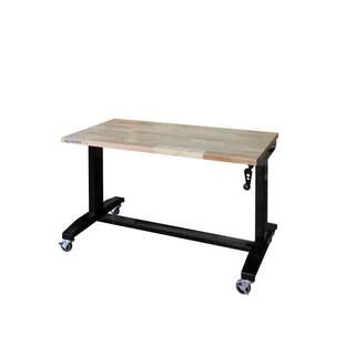 46 in. W x 24 in. D Steel Adjustable Height Solid Wood Top Workbench Table in Black | The Home Depot