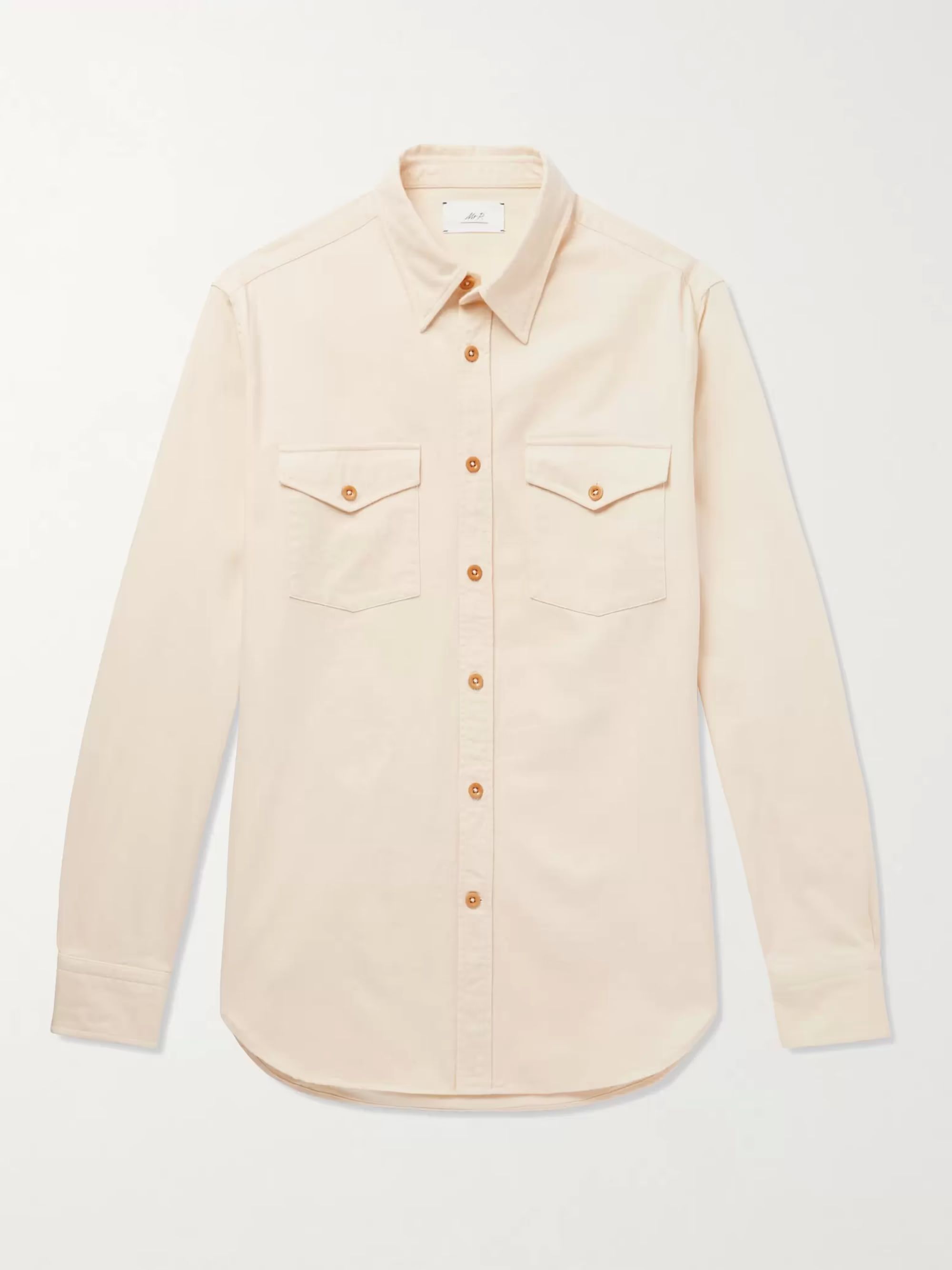 Ecru Button-Down Collar Cotton-Twill Shirt | Mr P. | MR PORTER | Mr Porter (EMEA)