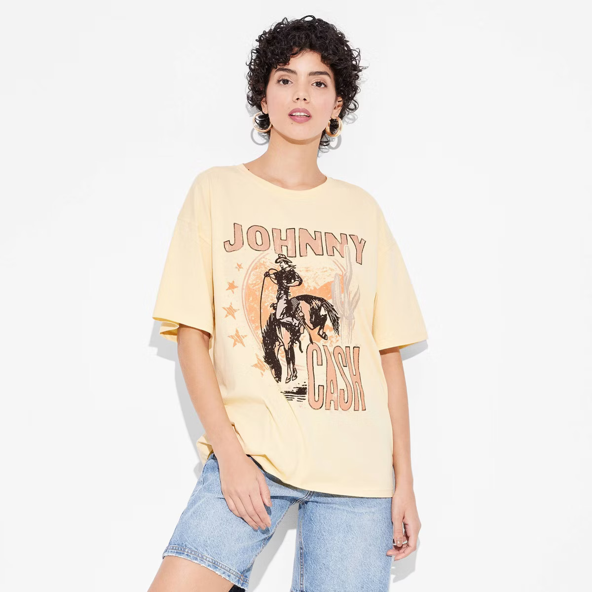 Women's Johnny Cash Oversized Short Sleeve Graphic T-Shirt - Yellow | Target