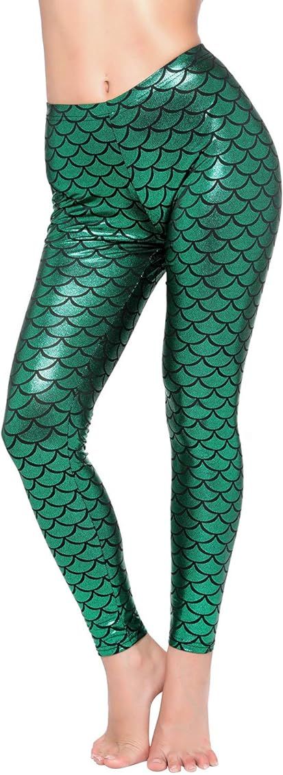 Women Sexy Mermaid Fish Scale Hologram Stretch Soft Shine Leggings | Amazon (US)