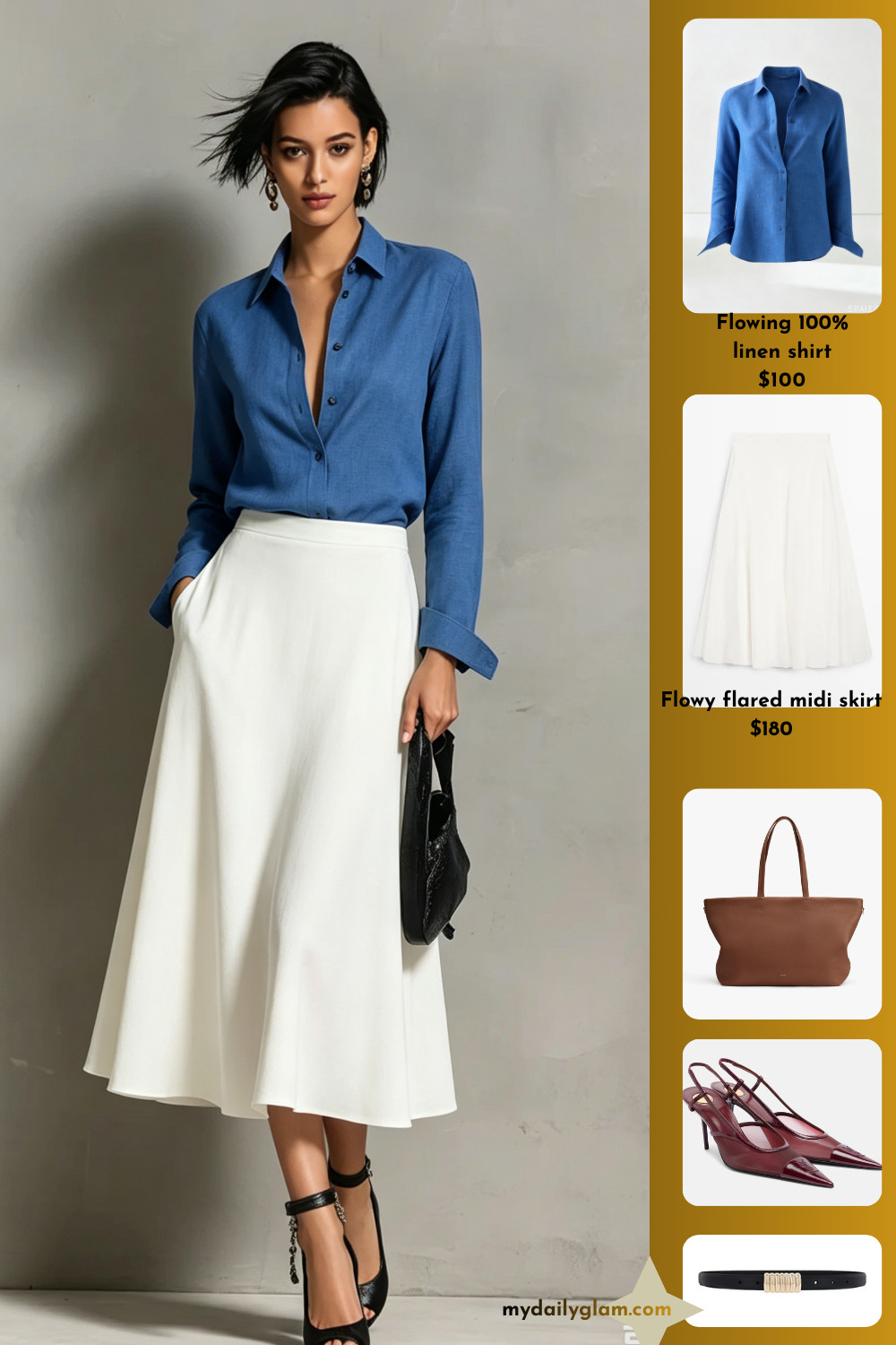 Effortless Office Chic | Blue Linen Shirt & White Midi Skirt Minimal Work Outfit
#OfficeOutfit
#MinimalFashion
#WorkwearStyle 

 #LTKootd #LTKOver40 #LTKWorkwear