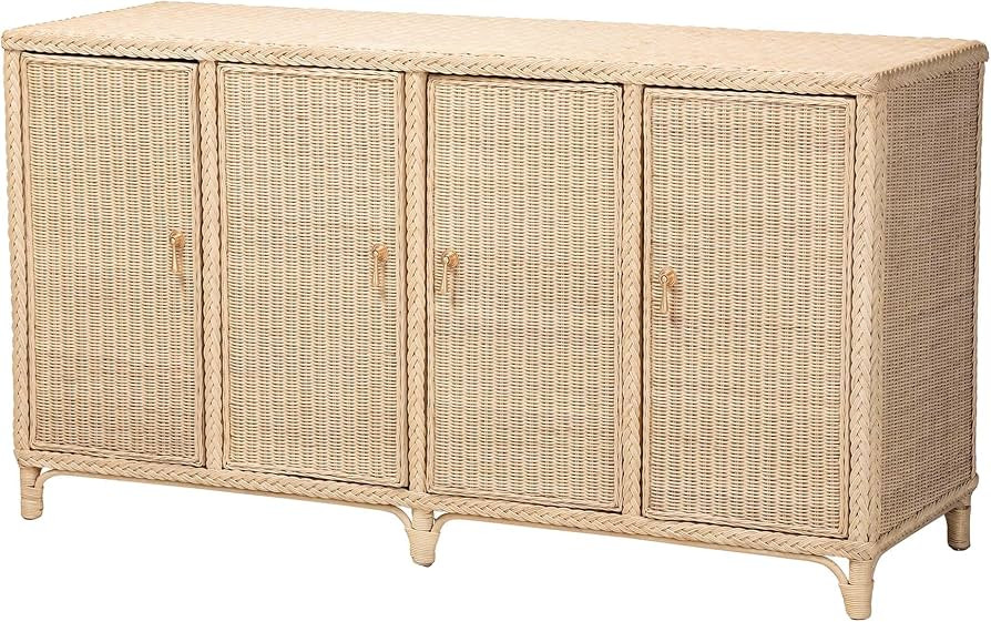 Bali & pari Delilah Natural Rattan 4-Door Sideboard Buffet | Amazon (US)