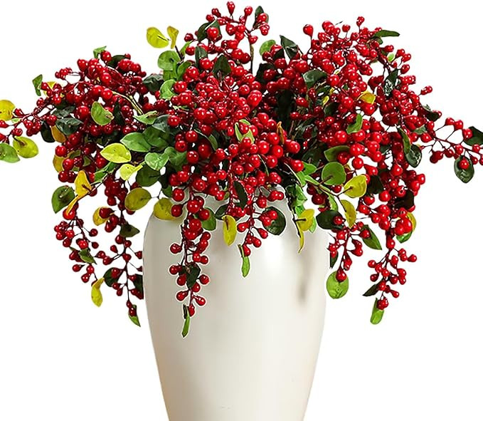 3 Pcs Christmas Artificial Berry Picks, Faux Burgundy Berry Branches with Leaves Xmas Fake Berry ... | Amazon (US)