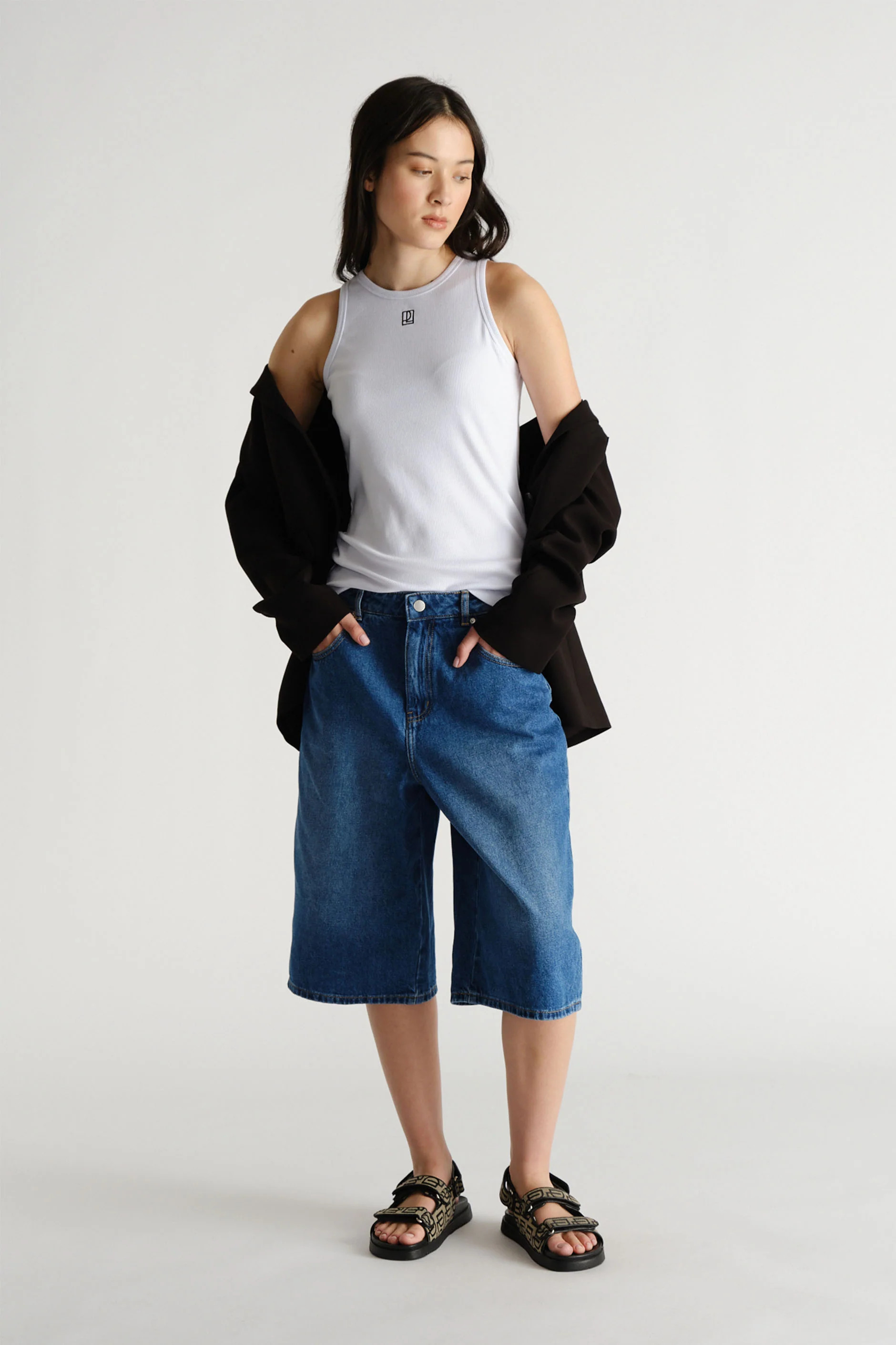 D-Luxe Longline Denim Short - Mid Blue | DECJUBA