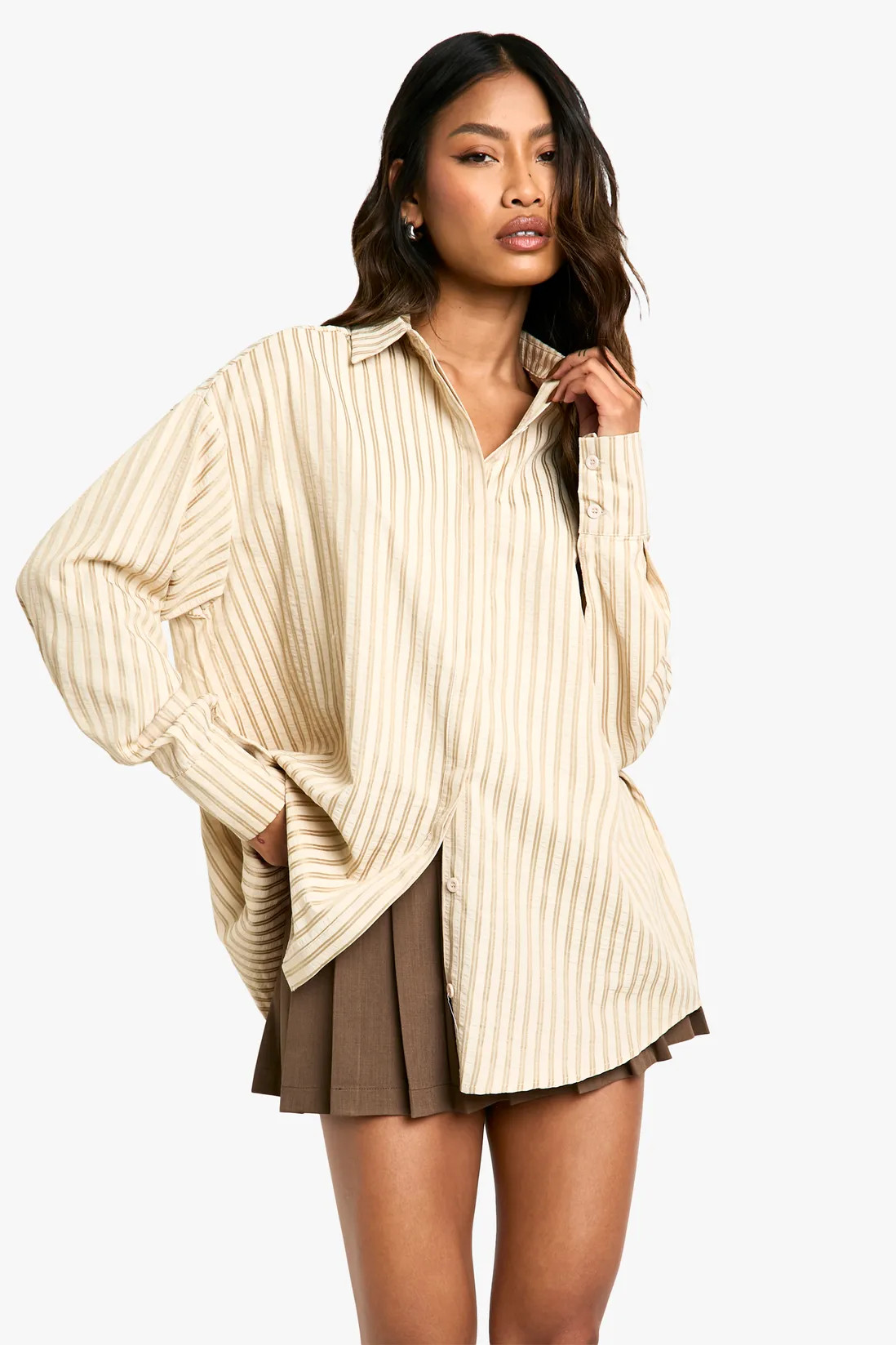 Oversized Textured Stripe Shirt | Boohoo.com (UK & IE)